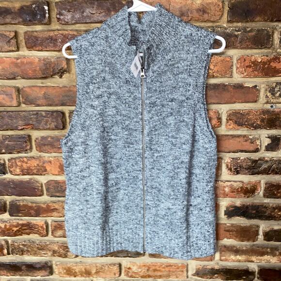 NWT J. Jill Gray Tweed Wool Knit Full Zip-Up Sweater Vest Size Large Petite PL - Picture 1 of 6